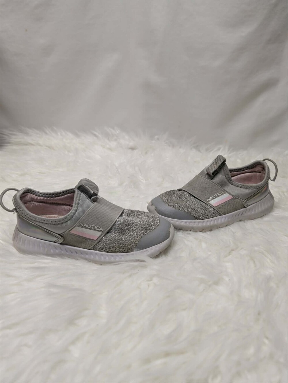 Girls Shimmer Glitter Nautica Kids Gray Slip-On Sneakers